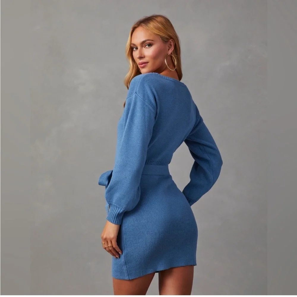 VICI Lorene Tie Waist Mini Sweater Dress - Picture 2 of 9